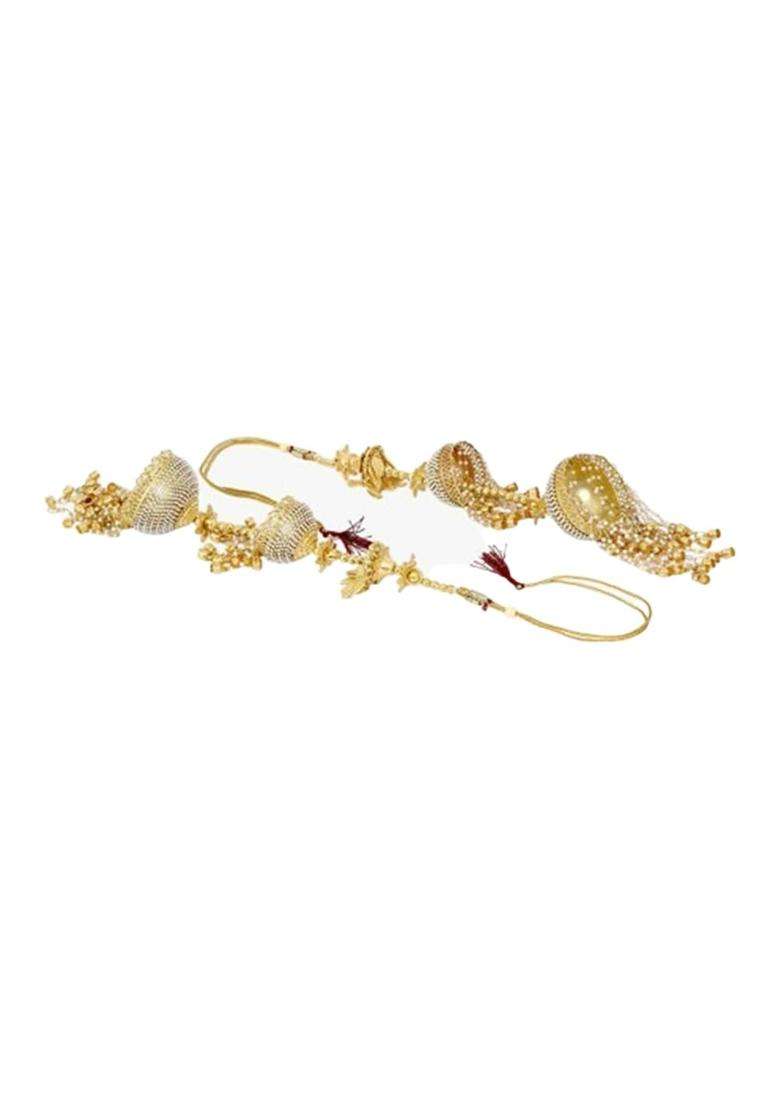 Adwitiya Collection Gold Plated Pearls and Leaf Handcrafted Beautiful Bridal 3 Layered Kaleeras - Indya