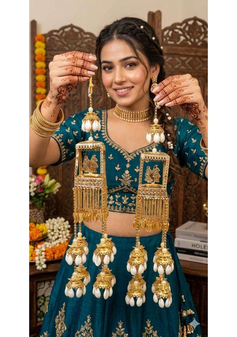 R K M Collections Brass Bridal Kalire for Girls Gold and Off White - Indya