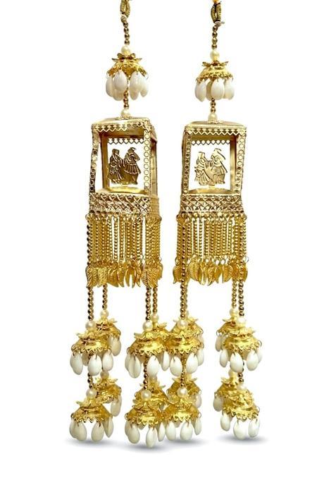 R K M Collections Brass Bridal Kalire for Girls Gold and Off White