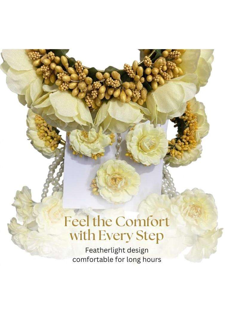 Artificial Floral Kalire for Women and Brides Pink Flower Bridal Kalire with Pearl and Beads Hanging - Indya