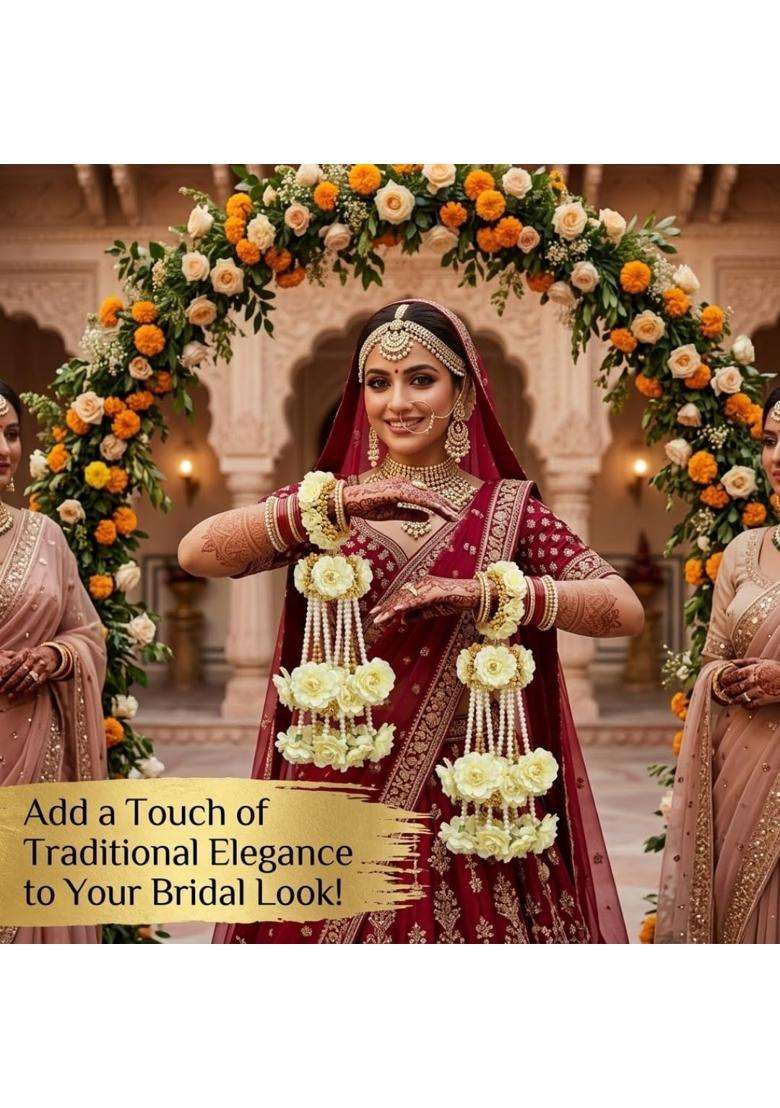 Artificial Floral Kalire for Women and Brides Pink Flower Bridal Kalire with Pearl and Beads Hanging - Indya