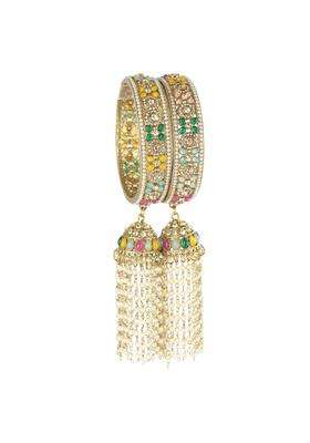 NMII Premium Alloy Latkan Kada Set Studded with Beads and Zircon Gemstone for Women and Girls Set of 2