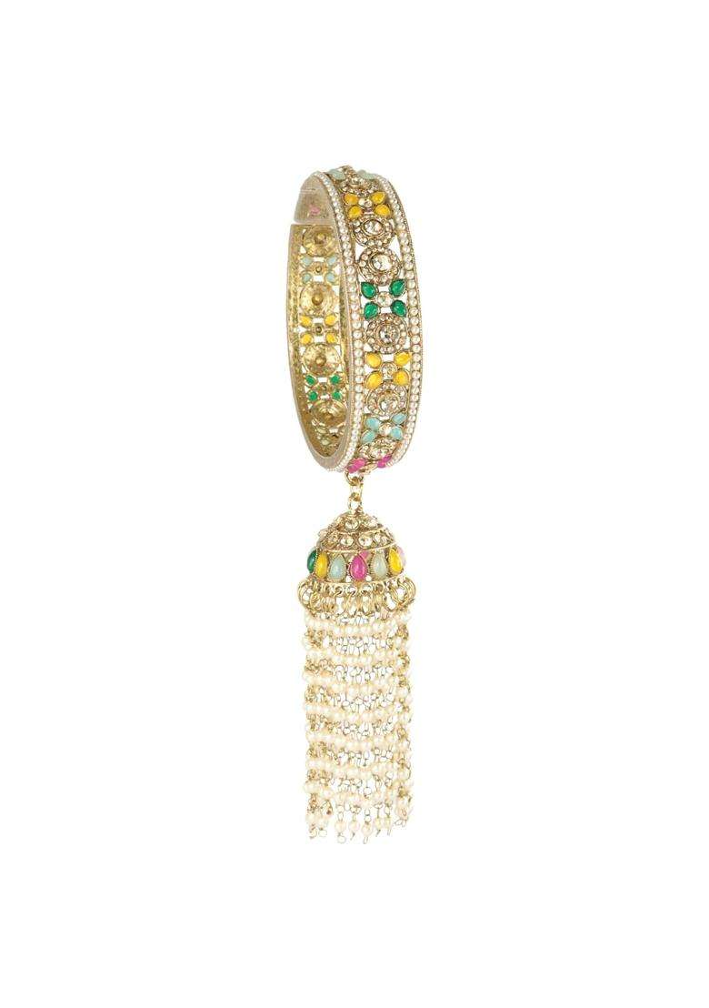 NMII Premium Alloy Latkan Kada Set Studded with Beads and Zircon Gemstone for Women and Girls Set of 2 - Indya