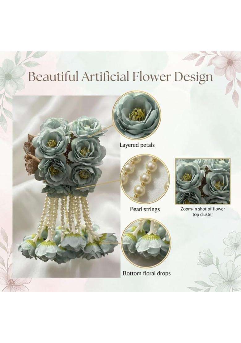 Blue Artificial Floral Kalire for Women and Brides Flower Bridal Kalire with Pearl and Beads Hanging - Indya