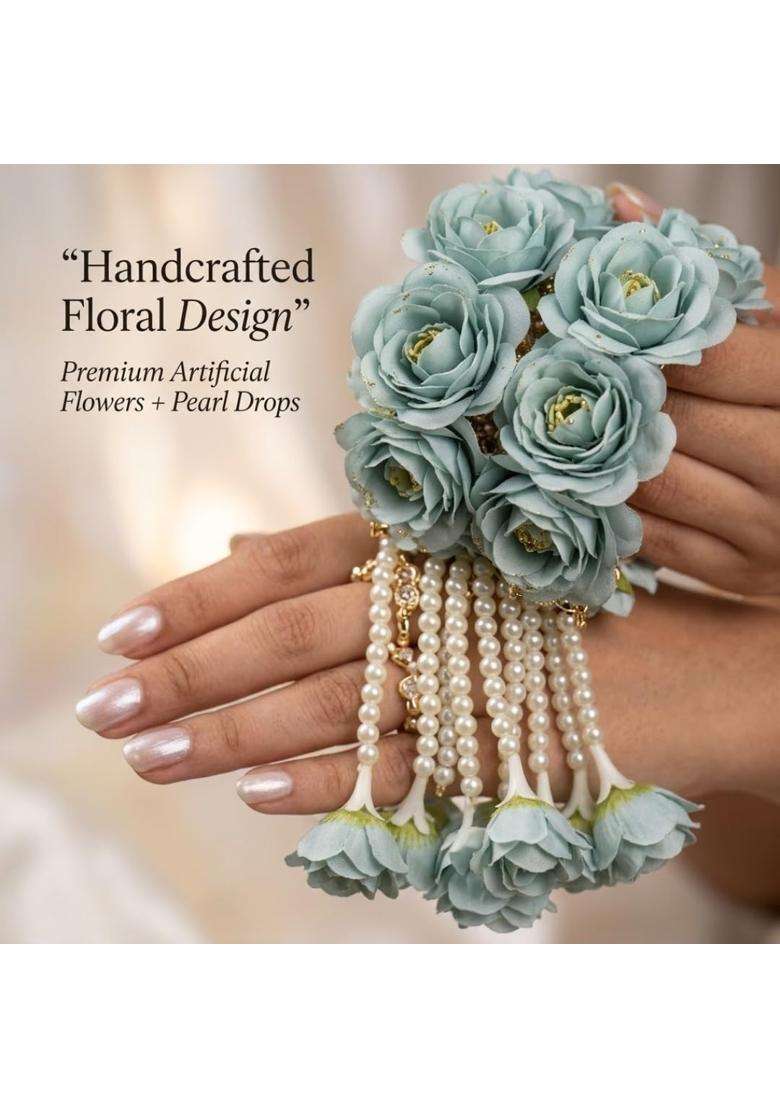 Blue Artificial Floral Kalire for Women and Brides Flower Bridal Kalire with Pearl and Beads Hanging - Indya