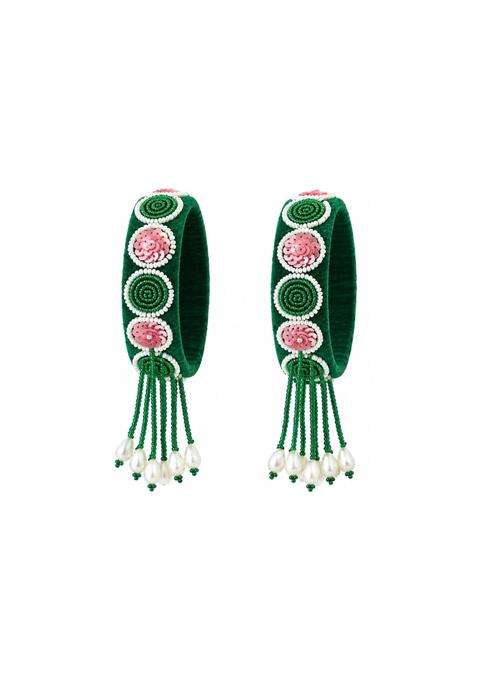 Venus Bangle Handcrafted Bead Work Latkan Bangles for Women Multi Color Sequin Embroidered Kaleera Style Kadas