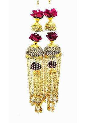 MB Collections Beautiful Traditional Punjabi Golden Handmade Pearl and Red Rose Work Kalira Kaleera Kalera