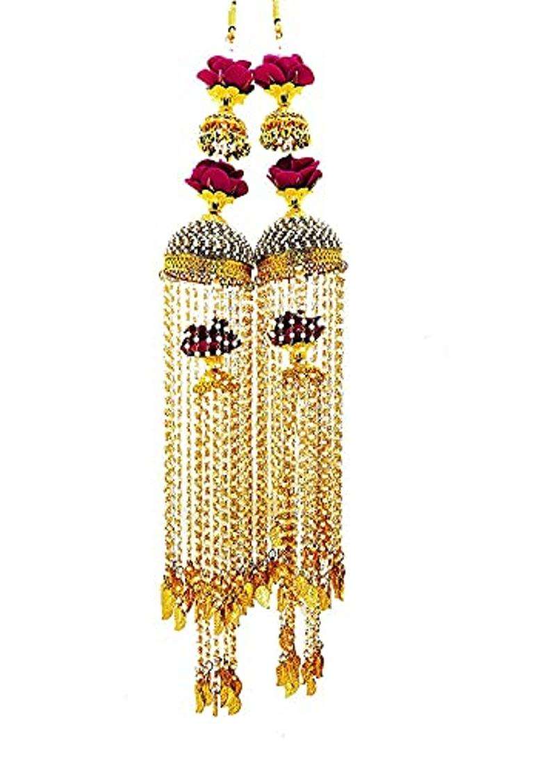MB Collections Beautiful Traditional Punjabi Golden Handmade Pearl and Red Rose Work Kalira Kaleera Kalera - Indya
