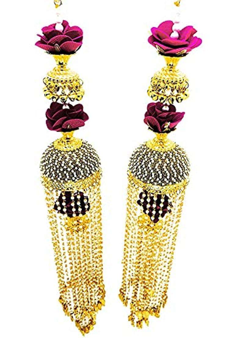 MB Collections Beautiful Traditional Punjabi Golden Handmade Pearl and Red Rose Work Kalira Kaleera Kalera - Indya