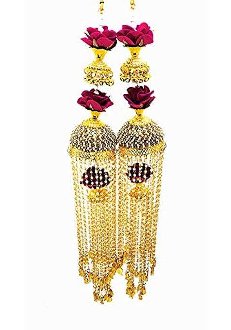 MB Collections Beautiful Traditional Punjabi Golden Handmade Pearl and Red Rose Work Kalira Kaleera Kalera