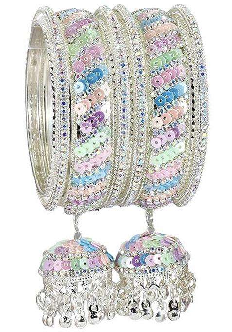 Bangleskart Metal Zircon Stone and Colorful Beads Latkan Bangles Set for Women and Girls Kaleere Set of 6