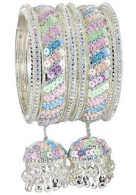 Bangleskart Metal Zircon Stone and Colorful Beads Latkan Bangles Set for Women and Girls Kaleere Set of 6