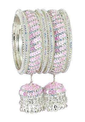 Bangleskart Metal Zircon Stone and Colorful Beads Latkan Bangles Set for Women and Girls Kaleere Set of 6