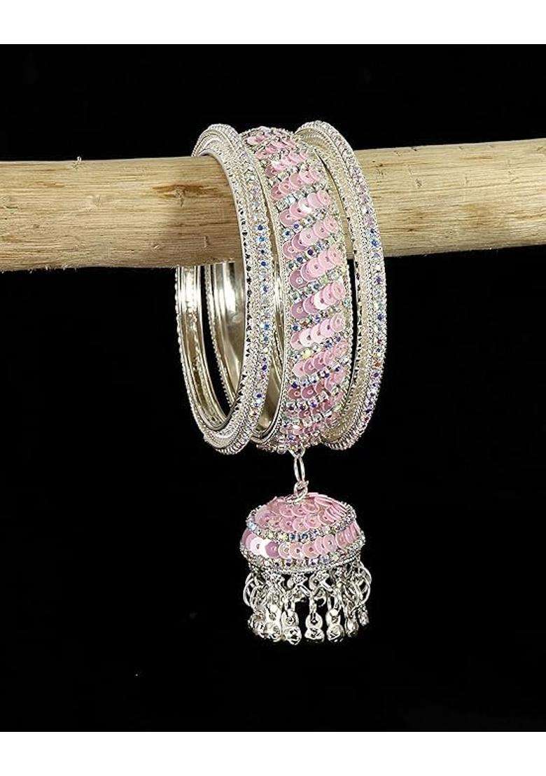 Bangleskart Metal Zircon Stone and Colorful Beads Latkan Bangles Set for Women and Girls Kaleere Set of 6 - Indya