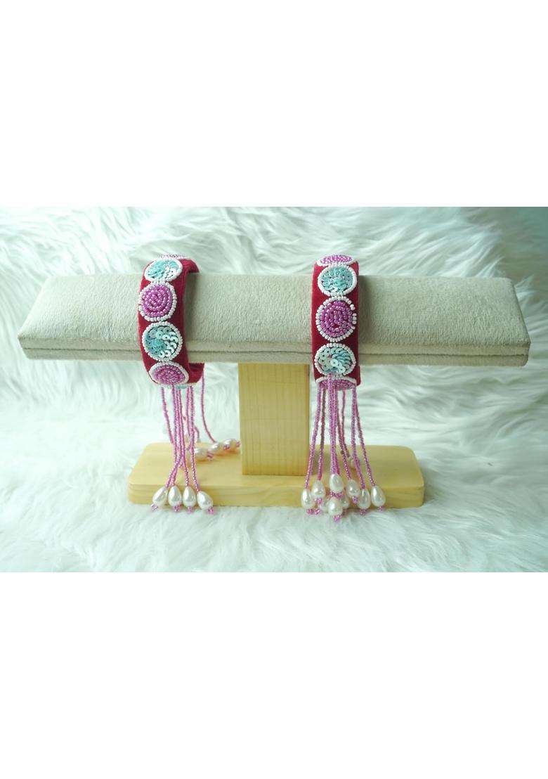 Venus Bangle Handcrafted Bead Work Latkan Bangles for Women Multi Color Sequin Embroidered Kaleera Style Kadas - Indya