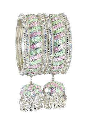 Bangleskart Metal Zircon Stone and Colorful Beads Latkan Bangles Set for Women and Girls Kaleere Set of 6