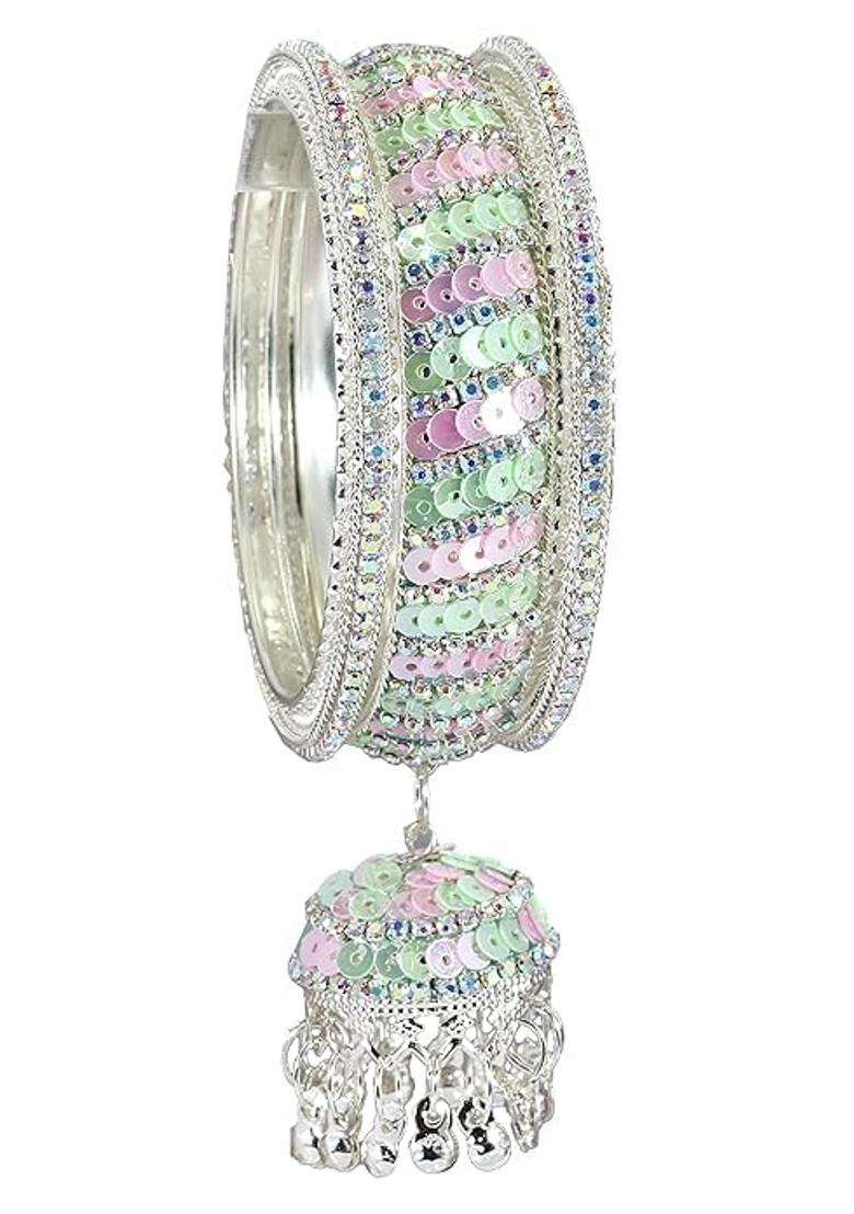Bangleskart Metal Zircon Stone and Colorful Beads Latkan Bangles Set for Women and Girls Kaleere Set of 6 - Indya