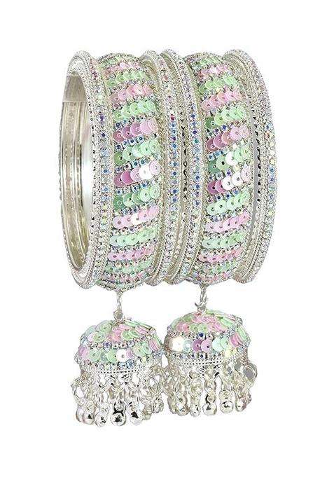 Bangleskart Metal Zircon Stone and Colorful Beads Latkan Bangles Set for Women and Girls Kaleere Set of 6