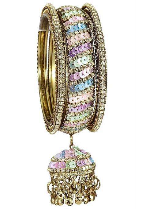 Bangleskart Metal Zircon Stone and Colorful Beads Latkan Bangles Set for Women and Girls Kaleere Set of 6