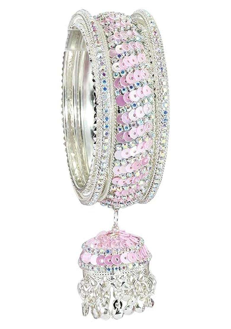 Bangleskart Metal Zircon Stone and Colorful Beads Latkan Bangles Set for Women and Girls Kaleere Set of 6 - Indya