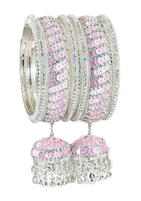Bangleskart Metal Zircon Stone and Colorful Beads Latkan Bangles Set for Women and Girls Kaleere Set of 6