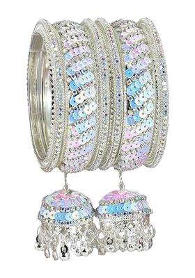 Bangleskart Metal Zircon Stone and Colorful Beads Latkan Bangles Set for Women and Girls Kaleere Set of 6