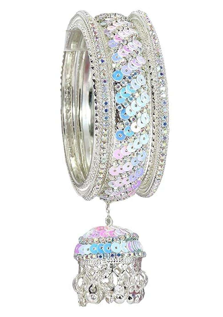 Bangleskart Metal Zircon Stone and Colorful Beads Latkan Bangles Set for Women and Girls Kaleere Set of 6 - Indya