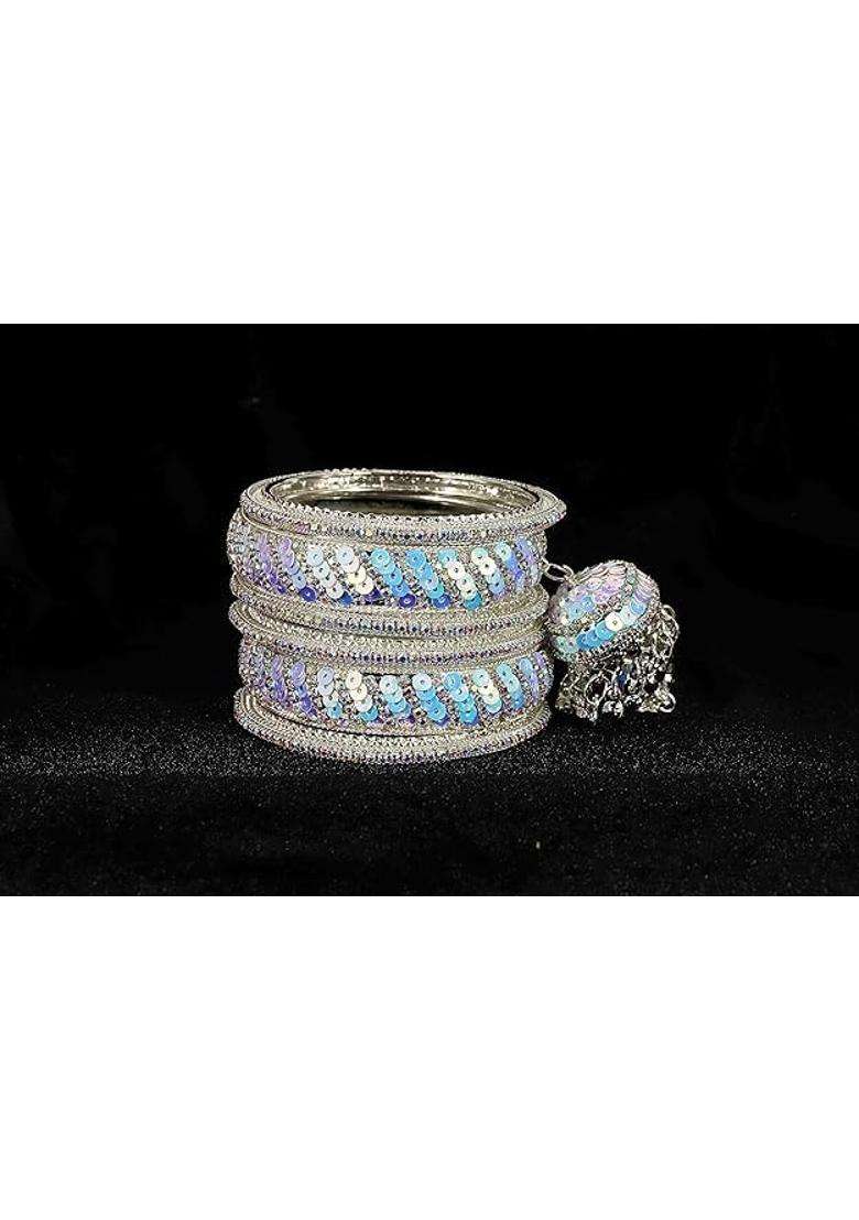 Bangleskart Metal Zircon Stone and Colorful Beads Latkan Bangles Set for Women and Girls Kaleere Set of 6 - Indya