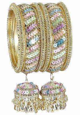 Bangleskart Metal Zircon Stone and Colorful Beads Latkan Bangles Set for Women and Girls Kaleere Set of 6