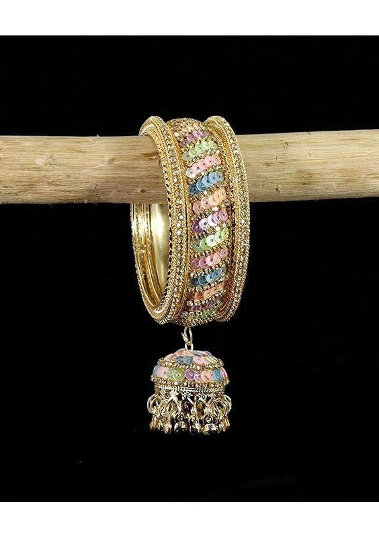 Bangleskart Metal Zircon Stone and Colorful Beads Latkan Bangles Set for Women and Girls Kaleere Set of 6 - Indya