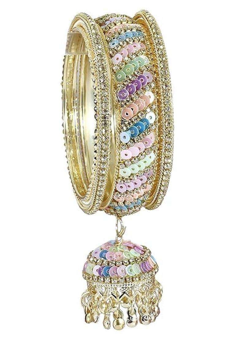 Bangleskart Metal Zircon Stone and Colorful Beads Latkan Bangles Set for Women and Girls Kaleere Set of 6 - Indya