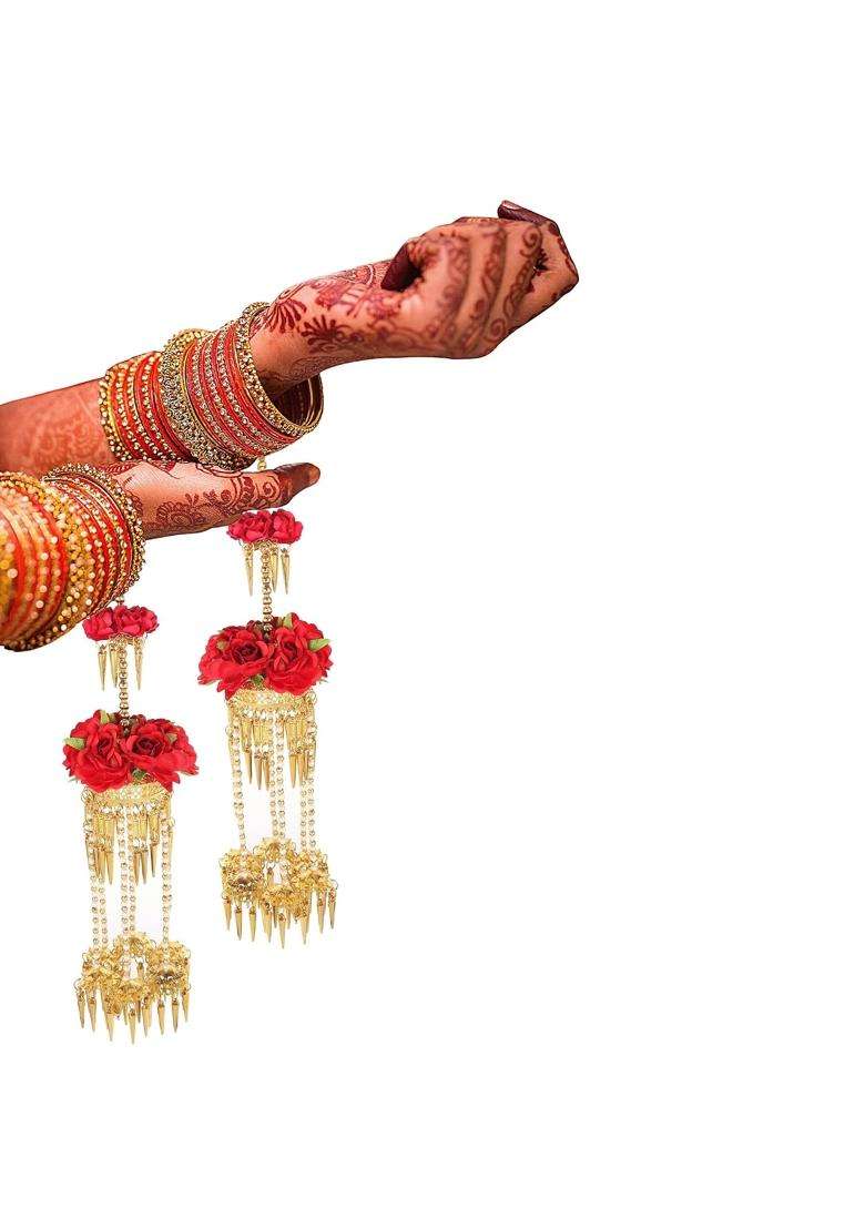 Eyesphilic Red Flower with Gold Plated Bridal Kalire for Women and Girls - Indya