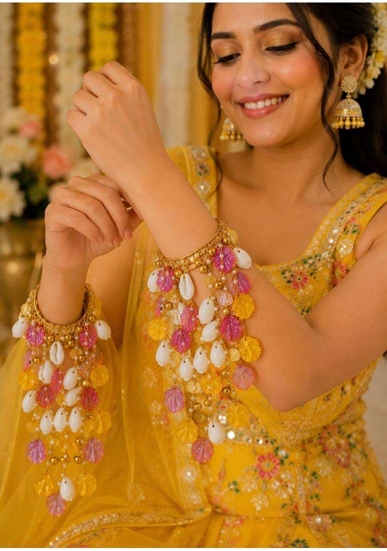 Advika Creations Yellow Pink Acrylic Shell Charm Kaleera - Indya