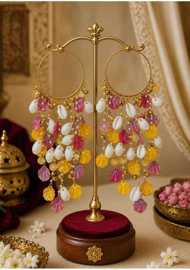 Advika Creations Yellow Pink Acrylic Shell Charm Kaleera - Indya