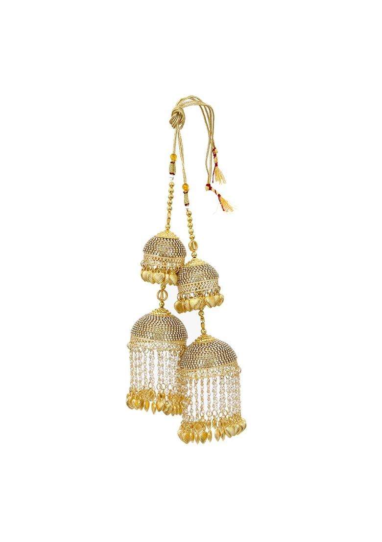 Adwitiya Collection Gold Plated Pearls and Leaf Handcrafted Beautiful Bridal 2 Layered Kaleeras - Indya