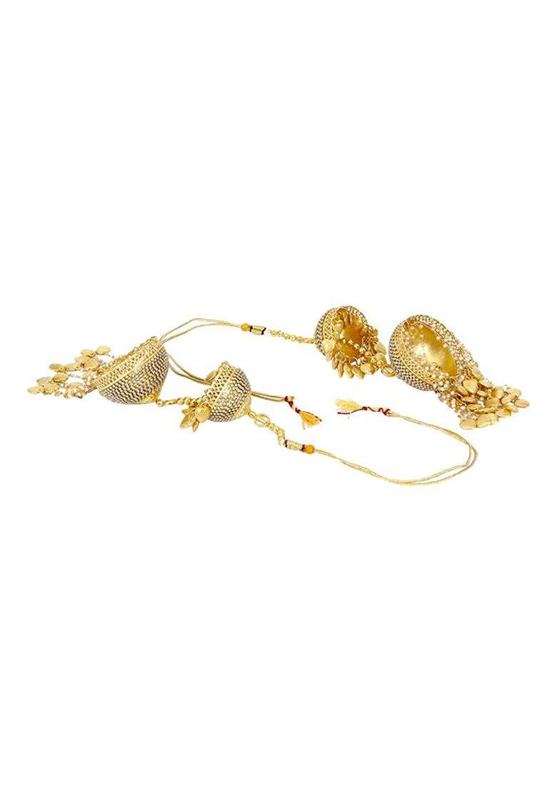 Adwitiya Collection Gold Plated Pearls and Leaf Handcrafted Beautiful Bridal 2 Layered Kaleeras - Indya