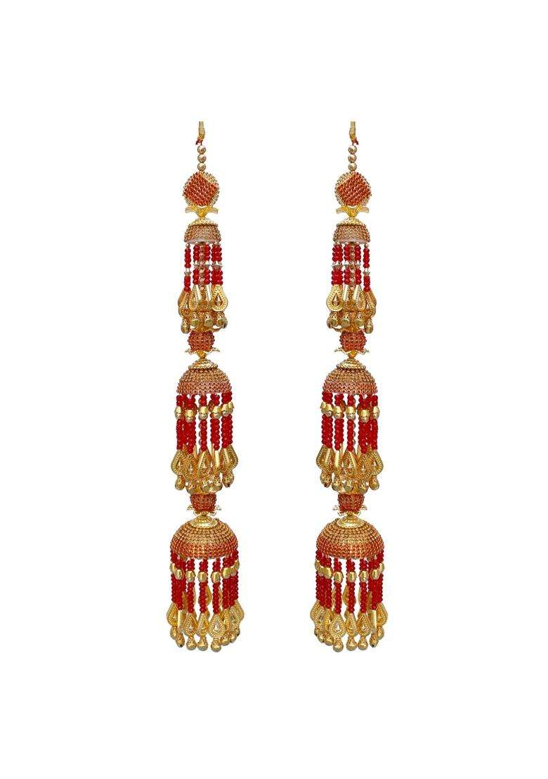 Lucky Jewellery Traditional Golden Red Color Gold Plated Kalira Kaleeray for Womens and Girls - Indya