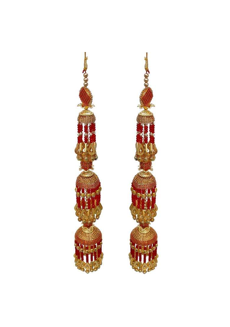 Lucky Jewellery Traditional Golden Red Color Gold Plated Kalira Kaleeray for Womens and Girls - Indya