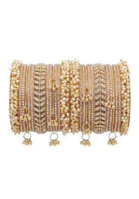 Bbsgga Ggabbs Bridal Chuda Set for Women Gold Plated Pearl and Stone Bangles Set Wedding Punjabi Chura