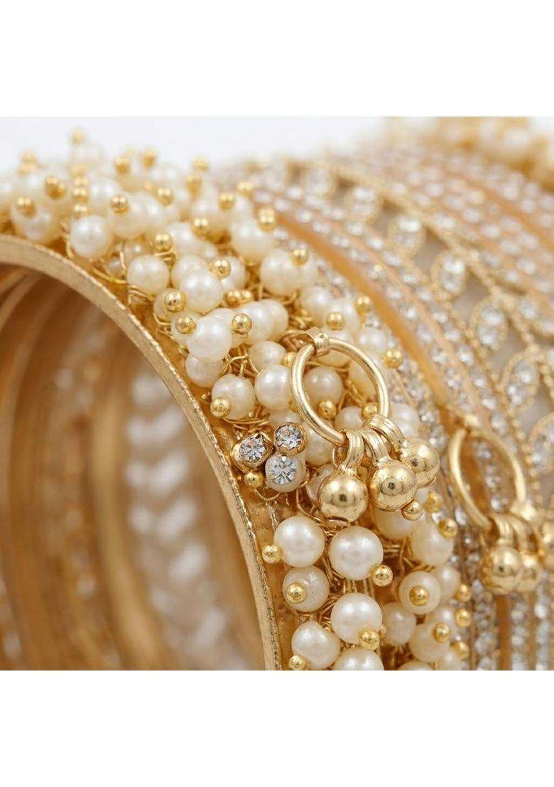 Bbsgga Ggabbs Bridal Chuda Set for Women Gold Plated Pearl and Stone Bangles Set Wedding Punjabi Chura - Indya