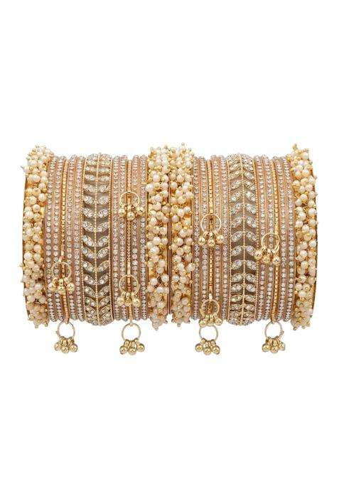 Bbsgga Ggabbs Bridal Chuda Set for Women Gold Plated Pearl and Stone Bangles Set Wedding Punjabi Chura