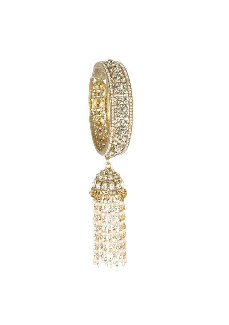 NMII Premium Alloy Latkan Kada Set Studded with Beads and Zircon Gemstone for Women and Girls Set of 2 - Indya