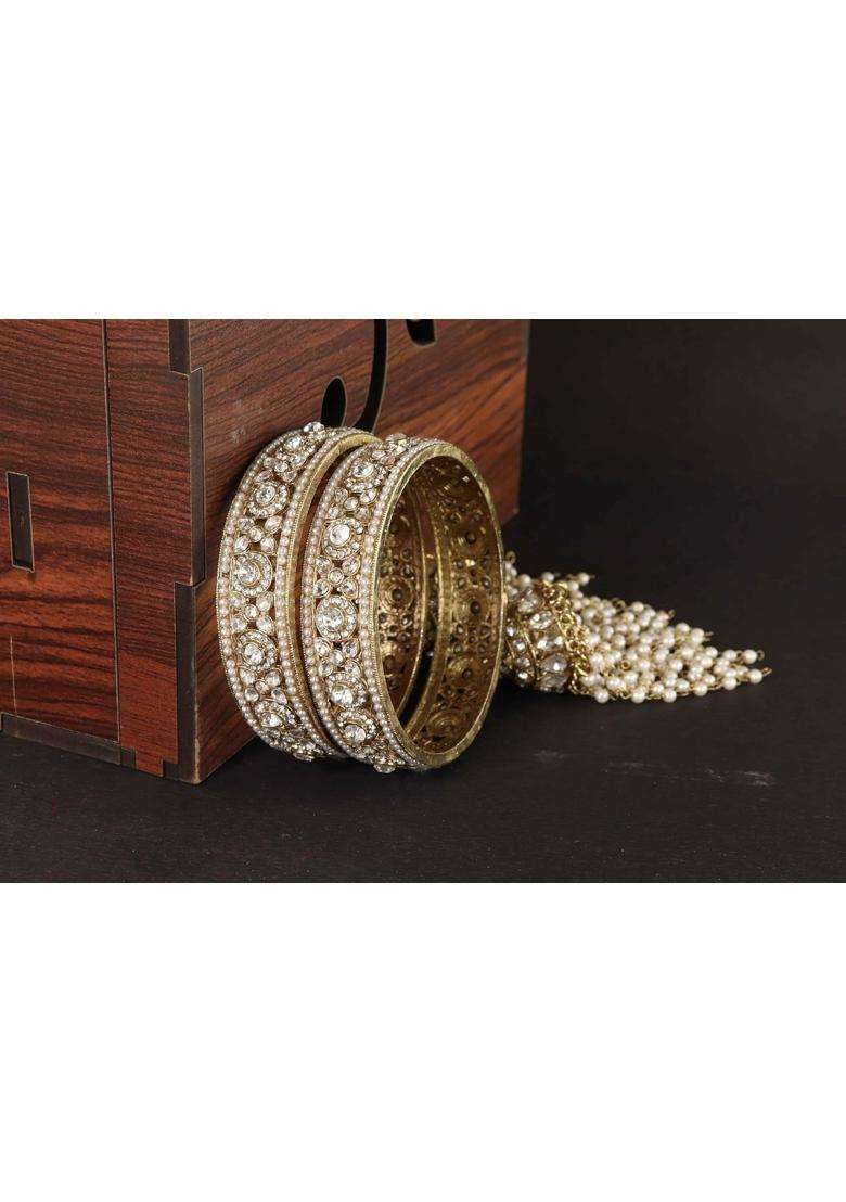 NMII Premium Alloy Latkan Kada Set Studded with Beads and Zircon Gemstone for Women and Girls Set of 2 - Indya