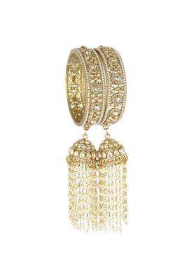 NMII Gold Premium Alloy Latkan Kada Set Studded with Beads and Zircon Gemstone for Women and Girls Set of 2