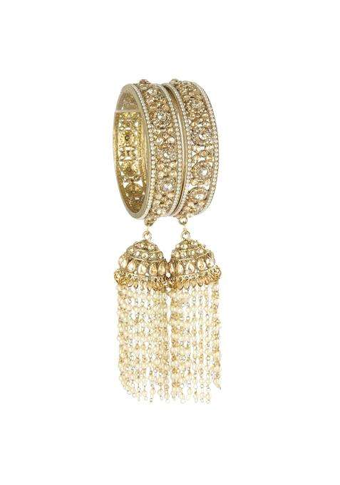 NMII Gold Premium Alloy Latkan Kada Set Studded with Beads and Zircon Gemstone for Women and Girls Set of 2