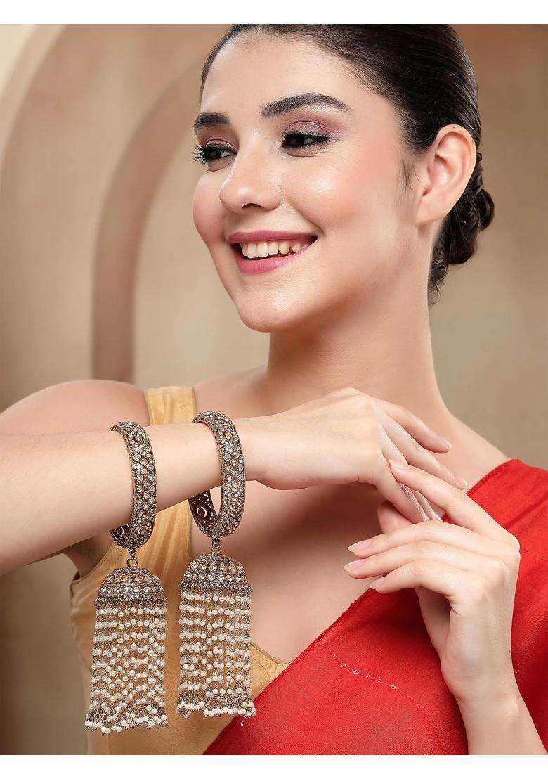 Karatcart Luxurious Antique Gold Plated Bridal Kaleere Style Bangles for Women - Indya
