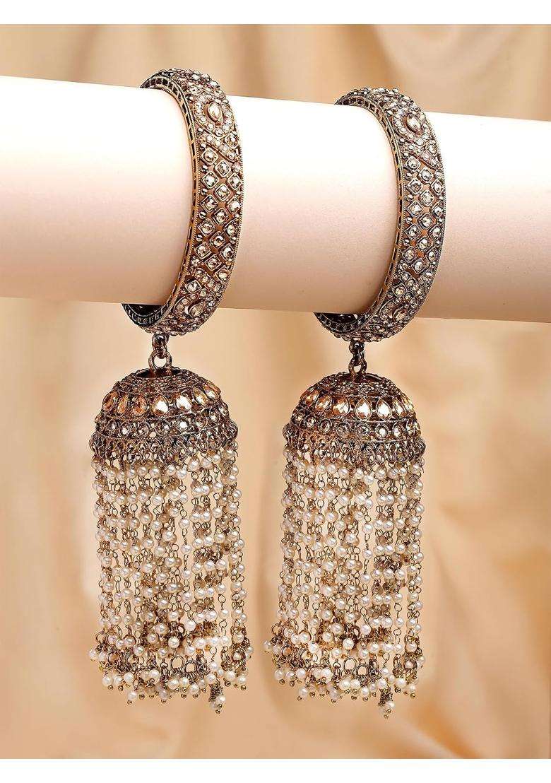 Karatcart Luxurious Antique Gold Plated Bridal Kaleere Style Bangles for Women - Indya