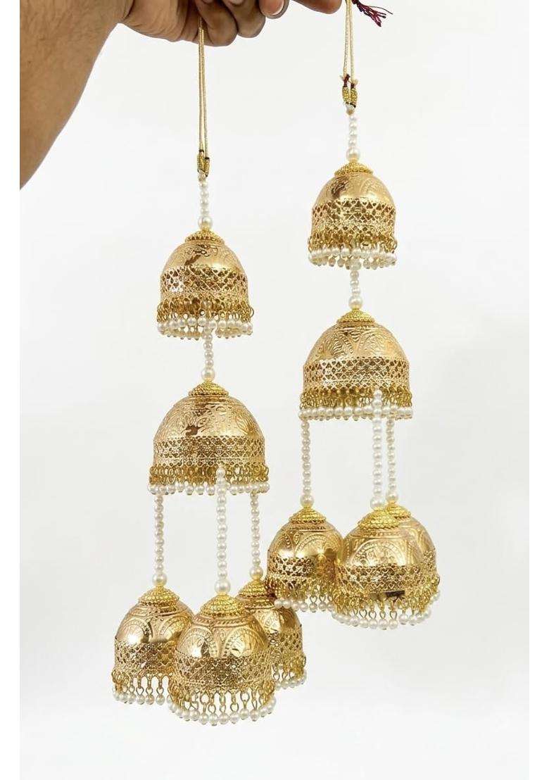 R K M Collections Fancy Bridal Kalire with Pearl Drops Gold Jhumka Style - Indya