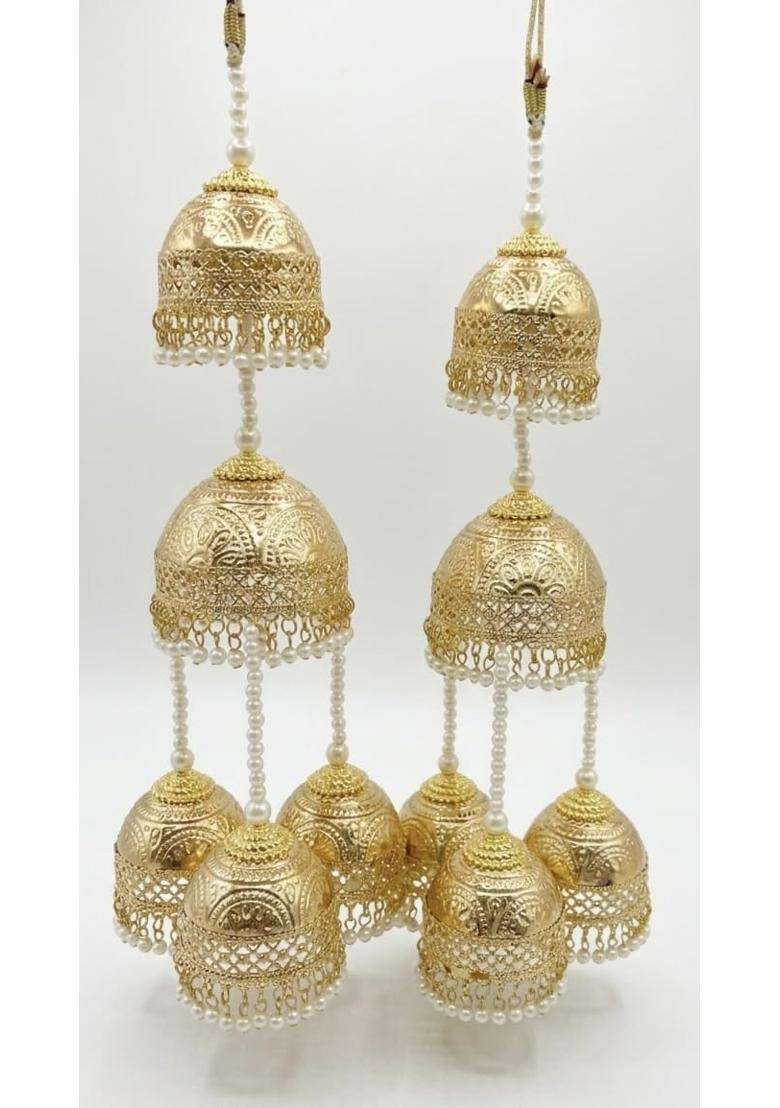 R K M Collections Fancy Bridal Kalire with Pearl Drops Gold Jhumka Style - Indya