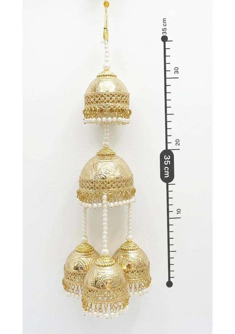 R K M Collections Fancy Bridal Kalire with Pearl Drops Gold Jhumka Style - Indya
